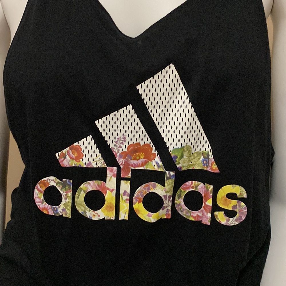 NWT Adidas Floral Ess Black Tank - Size 2XL - Picture 2 of 8